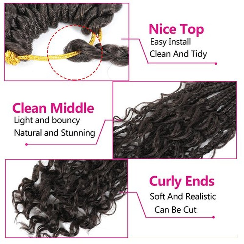 12inch Goddess Box Braids Crochet Hair Bob Goddess Box Braids Curly Ends Crochet Box Braids Pre-looped Synthetic Crochet Hair Extensions (12inch(Pack of 8), 4)
