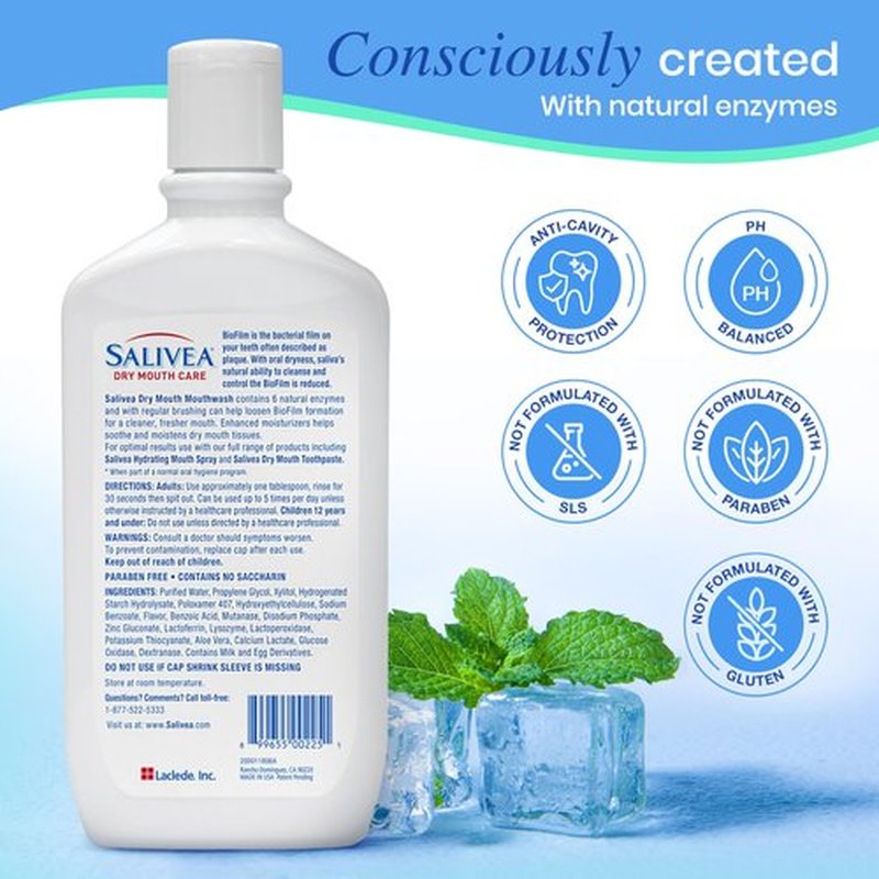 SALIVEA Dry Mouth Mouthwash - Soothing Mint Mouthwash with Natural Salivary Enzymes - Gentle Mouthwash to Aid Dry Mouth Care - Breath Freshener & Dry Mouth Care - Mint Flavor (2 Pack)