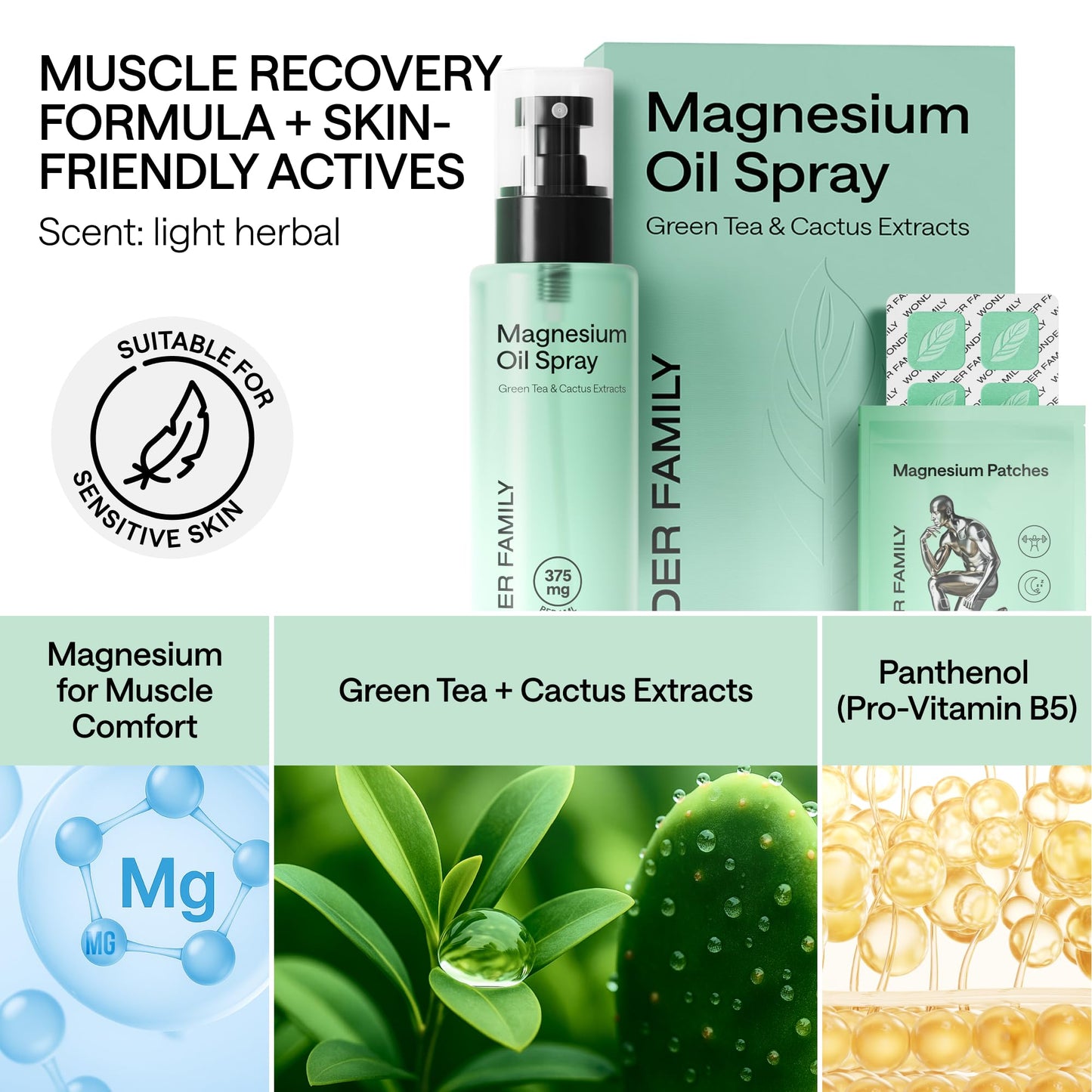 Pure Magnesium Oil Spray for Feet and Whole Body - Muscle Soothing - Topical Magnesium Foot Spray for Sleep Support and Relaxation - Mist Bottle 8.45 Fl Oz, 6 Patches