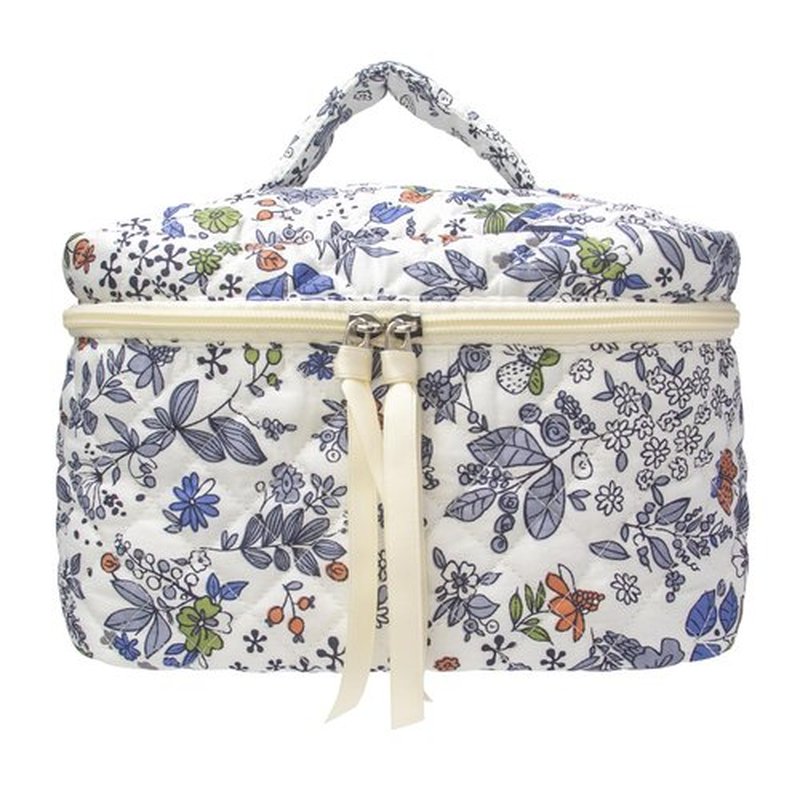 PAZIMIIK Cotton Makeup Bag for Women Large Quilted Travel Cosmetic Case Girls' Make Up Organizer,Leaf White