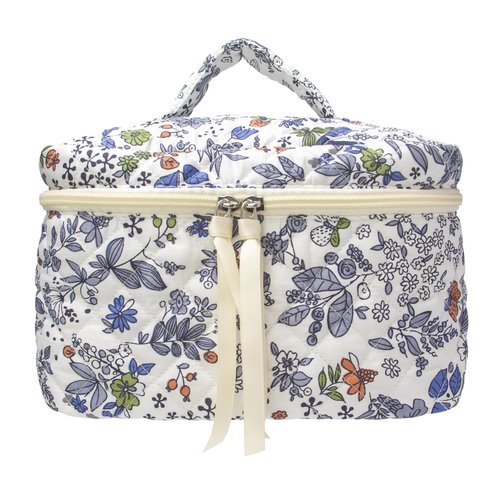 PAZIMIIK Cotton Makeup Bag for Women Large Quilted Travel Cosmetic Case Girls' Make Up Organizer,Leaf White