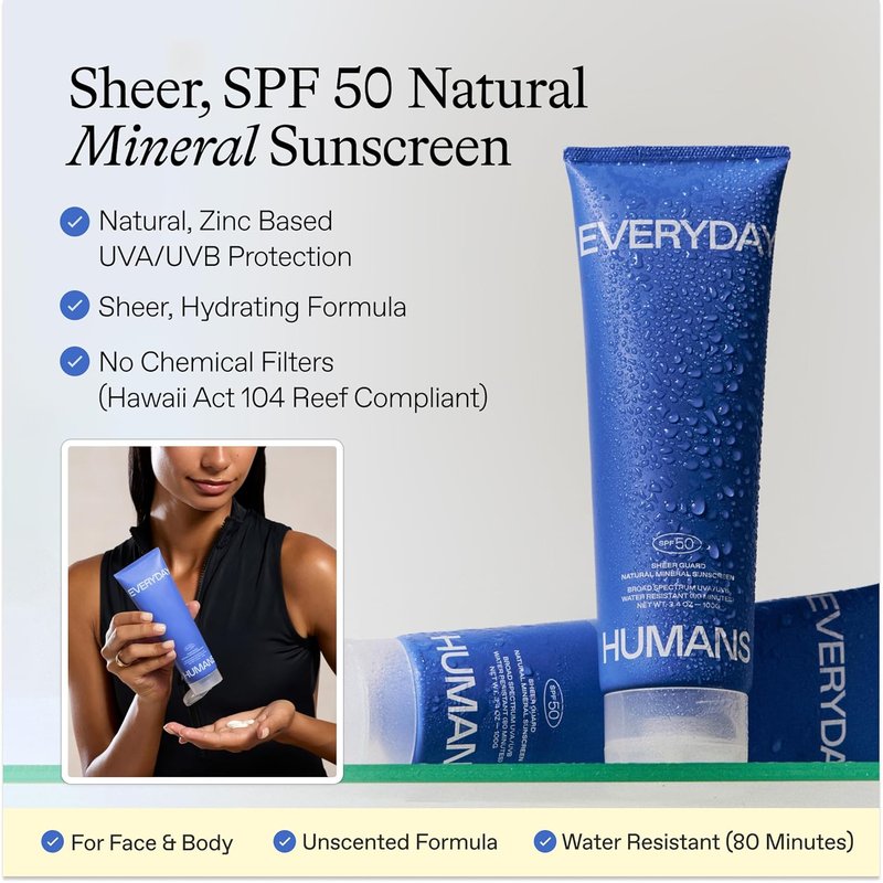 Sheer Guard Natural Mineral Sunscreen SPF 50 - Zinc Oxide, Reef-Friendly | Travel Size, Fragrance-Free, Water Resistant