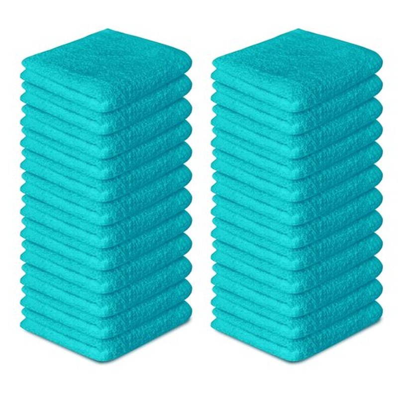 Softolle 100% Cotton Ring Spun Wash Cloths – Bulk Pack of Washcloths – 12x12 Inches – Wash Cloth for Face, Highly Absorbent, Soft and Face Towels (Turquoise, 24 Pack)
