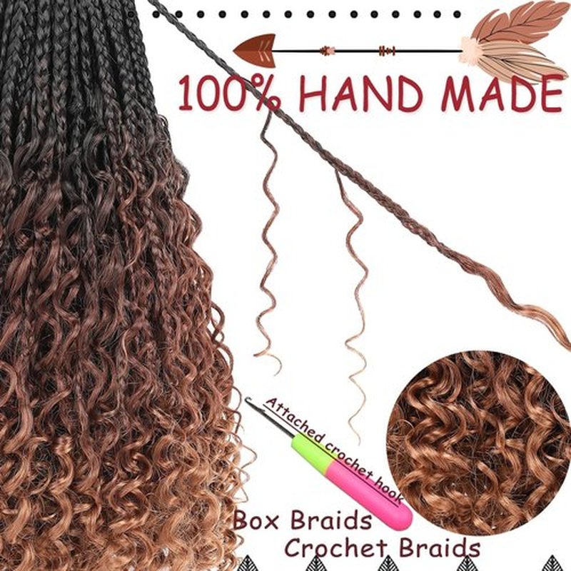 Beverlee 14 Inch Boho Box Braids 8 Packs Goddess Box Braids Crochet Hair Bohemian Hippie Braids Braiding Hair Box Braids with Curly Ends Messy Pre-looped Synthetic Crochet Hair for Women 128 Strands