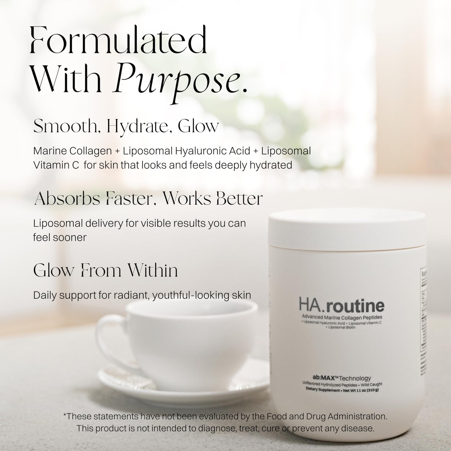 Haroutine Advanced Marine Collagen Peptides Powder + Liposomal Vitamin C, Hyaluronic Acid & Biotin, Type I Collagen Supplement for Skin, Hair, Nails, Joint & Gut Health, Unflavored-Packaging May Vary