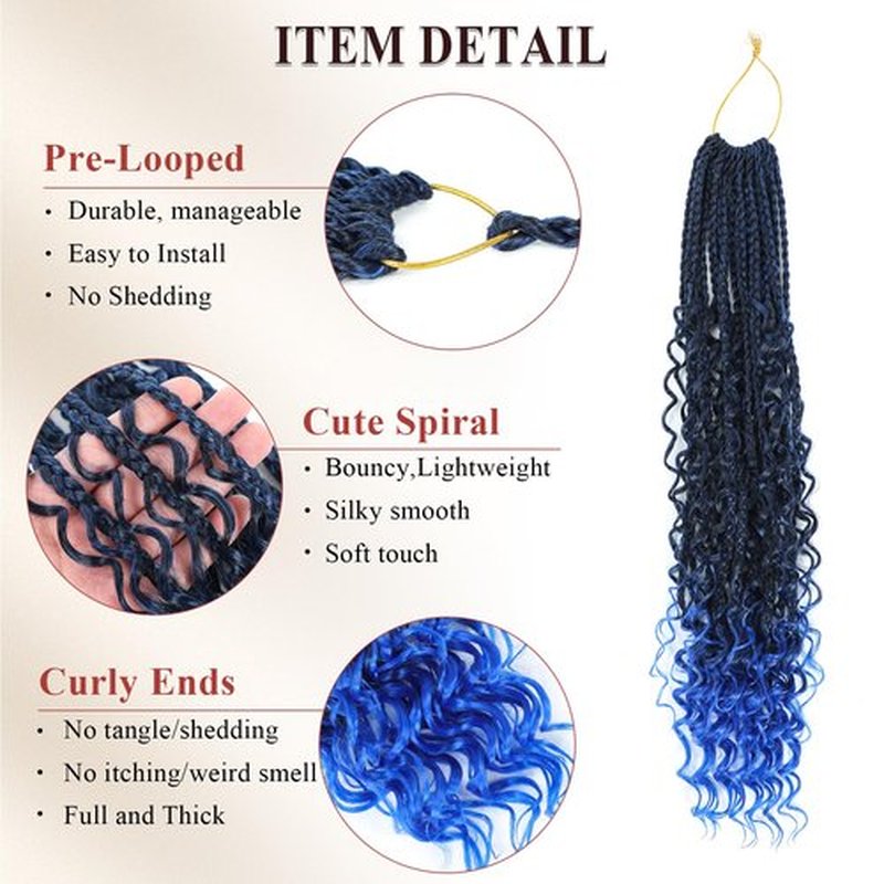 Boho Box Braids Crochet Hair 8 Packs Boho Crochet Braids Pre Looped 1B/Blue Goddess Box Braids Crochet Hair for Black Women 18 Inch Boho Braids Crochet Hair Extension