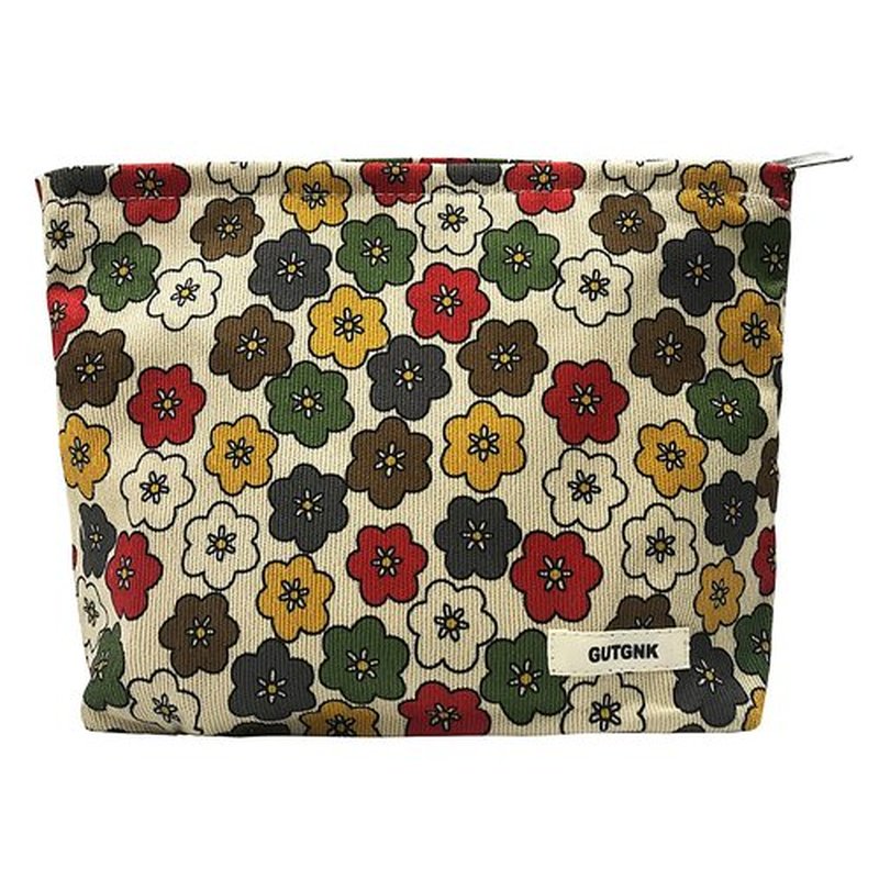GUTGNK Women's Cosmetic Bag, Corduroy Cosmetic Bag Retro Flowers Travel Cosmetic Bag Small Cosmetic Bag Skin Care Cosmetic Change and Wash Handy Bag Zipper Organizer