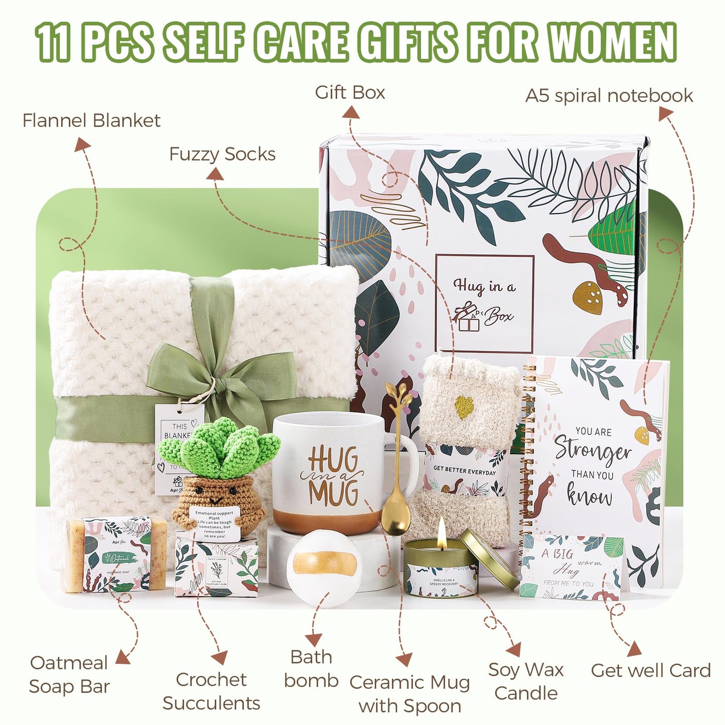 Get Well Soon for Women Self Care Gift Baskets Inspirational Thinking of You Gift Set Relaxation Feel Better Hug in a Box Chemo Care Package for Women Her Mom Friend Sister Wife