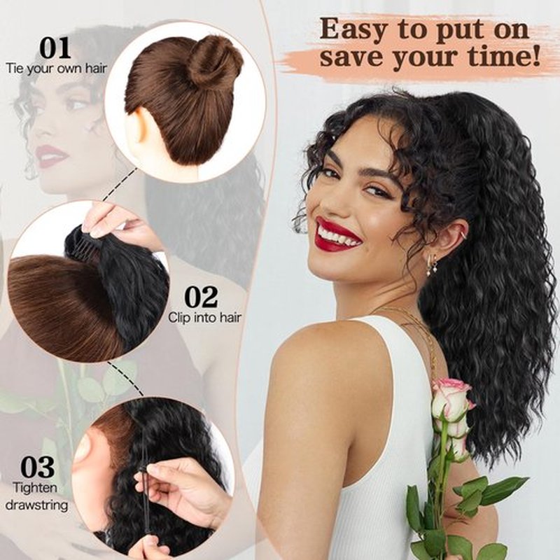 FREEMEIGE Ponytail Extension Drawstring Ponytail for Women Synthetic Long Curly Pony Tails Hair Extensions Clip in Ponytail 20 Inch Hairpiece