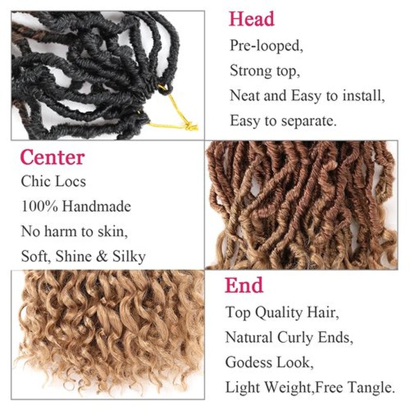 Leeven 14 Inch Ombre Color Goddess Faux Locs Crochet Hair 1B3027# Crochet Soft Locs Hair With Curly Ends 7 Packs Synthetic Bohemian Locs Crochet Braiding Hair for Women 12 Strands/Pack