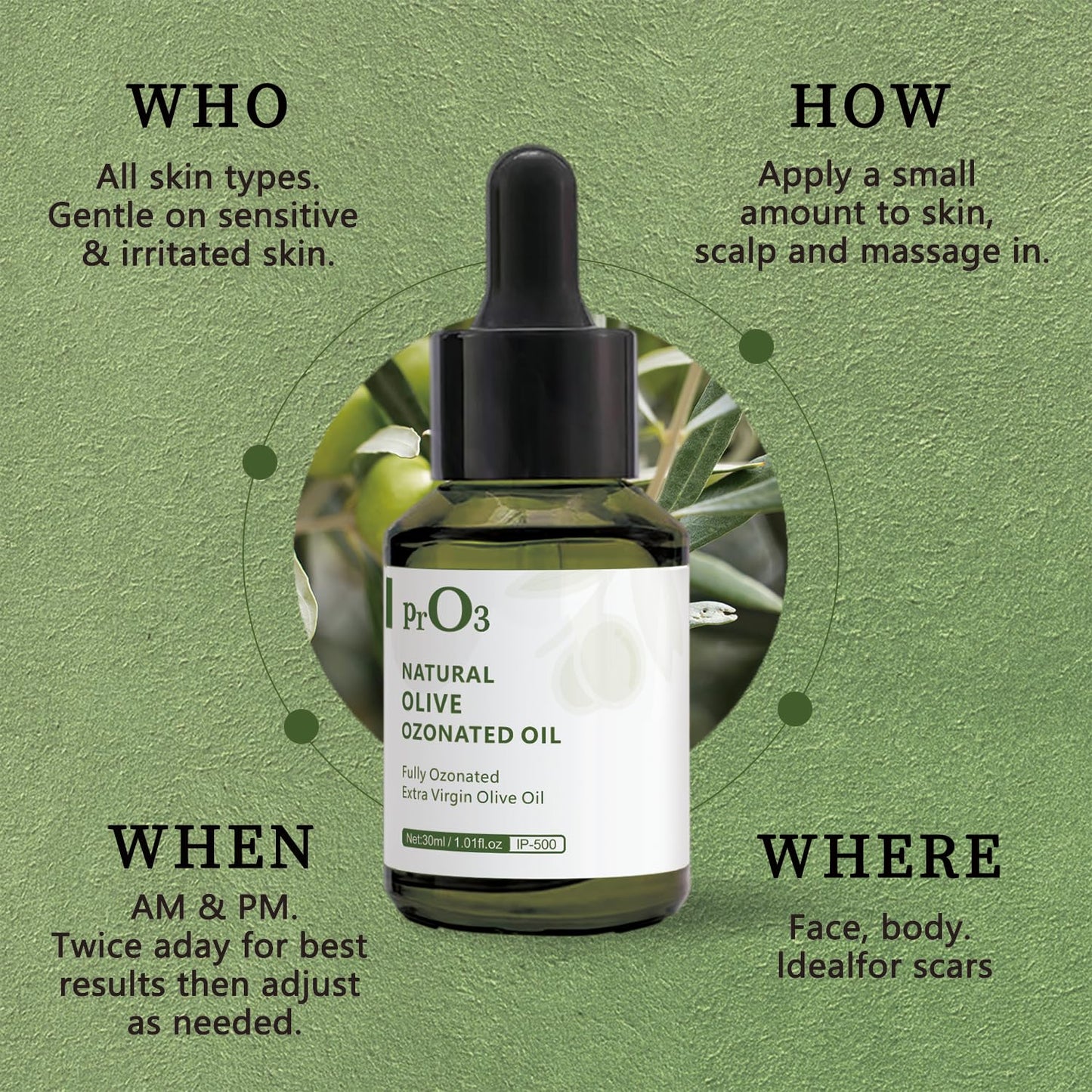 PrO3 Fully Ozoneted Olive Oil-100% Pure Ozone Oil-1 OZ-Glass Dropper Bottle-Organic Natural for Skin Care Essence Oil- Rich in Reactive Oxygen.