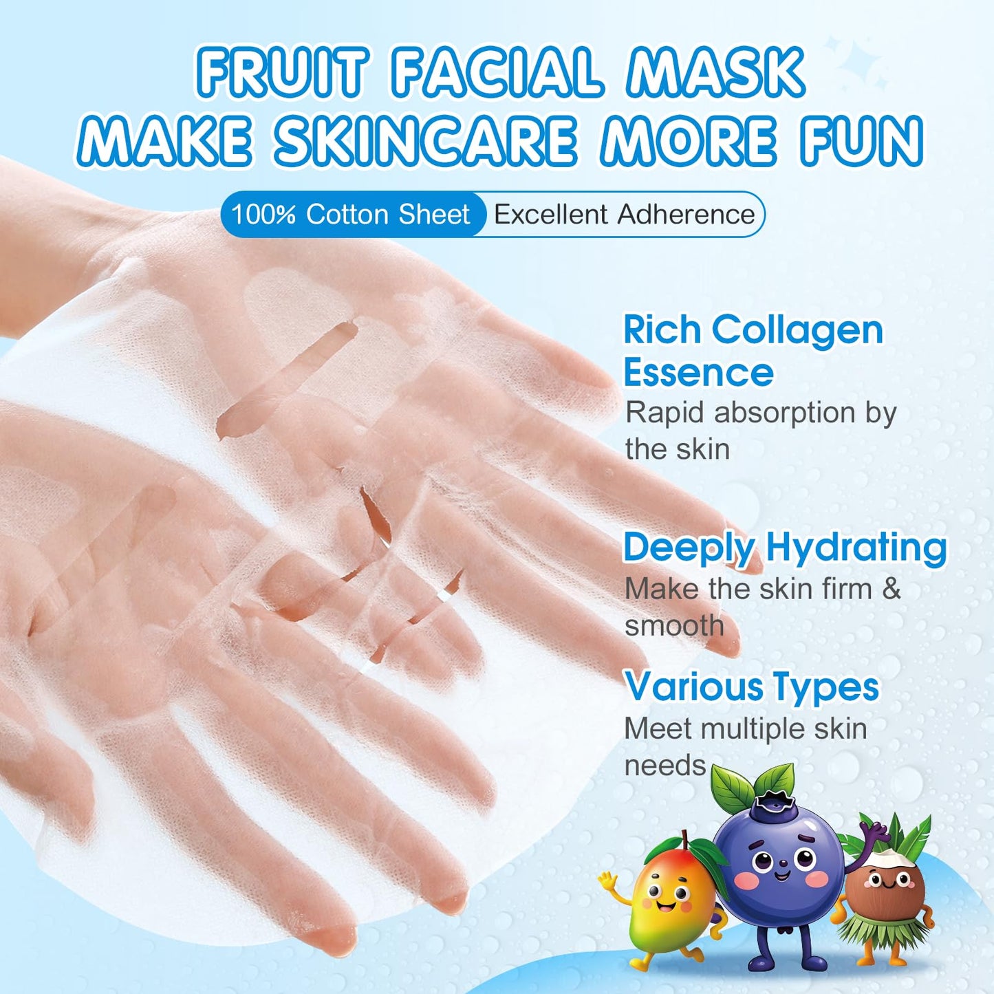 KONEUK 24 Pack Fruit Kids Face Mask, Collagen Hydrating Face Masks Skincare for Teens Girls, Skin Care for Kids, Spa Party Supplies and Bulk Birthday Gifts for Women, Sleepover Party Supplies