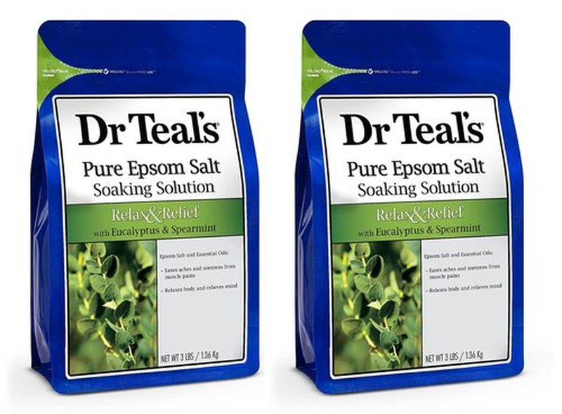 Dr Teal's Pure Epsom Salt Soak, Relax & Relief with Eucalyptus & Spearmint, 3lbs (Pack of 2)