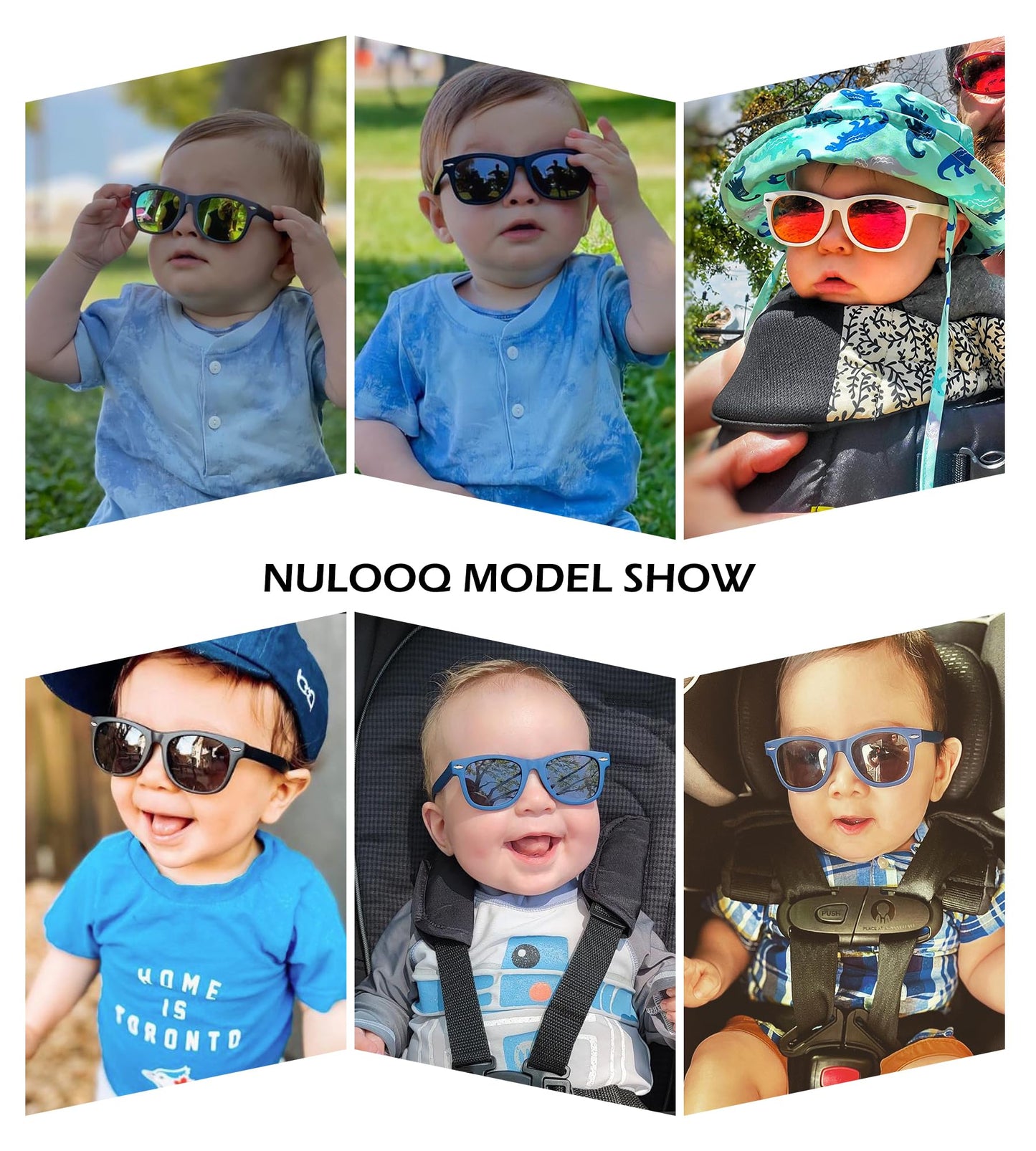 NULOOQ Polarized Baby Sunglasses with Strap - Unbreakable Flexible Infant Sunglasses for Toddlers Age 0-24 Months (Black/Blue + Gray/Gold + Black/Blue) - 3 Pack