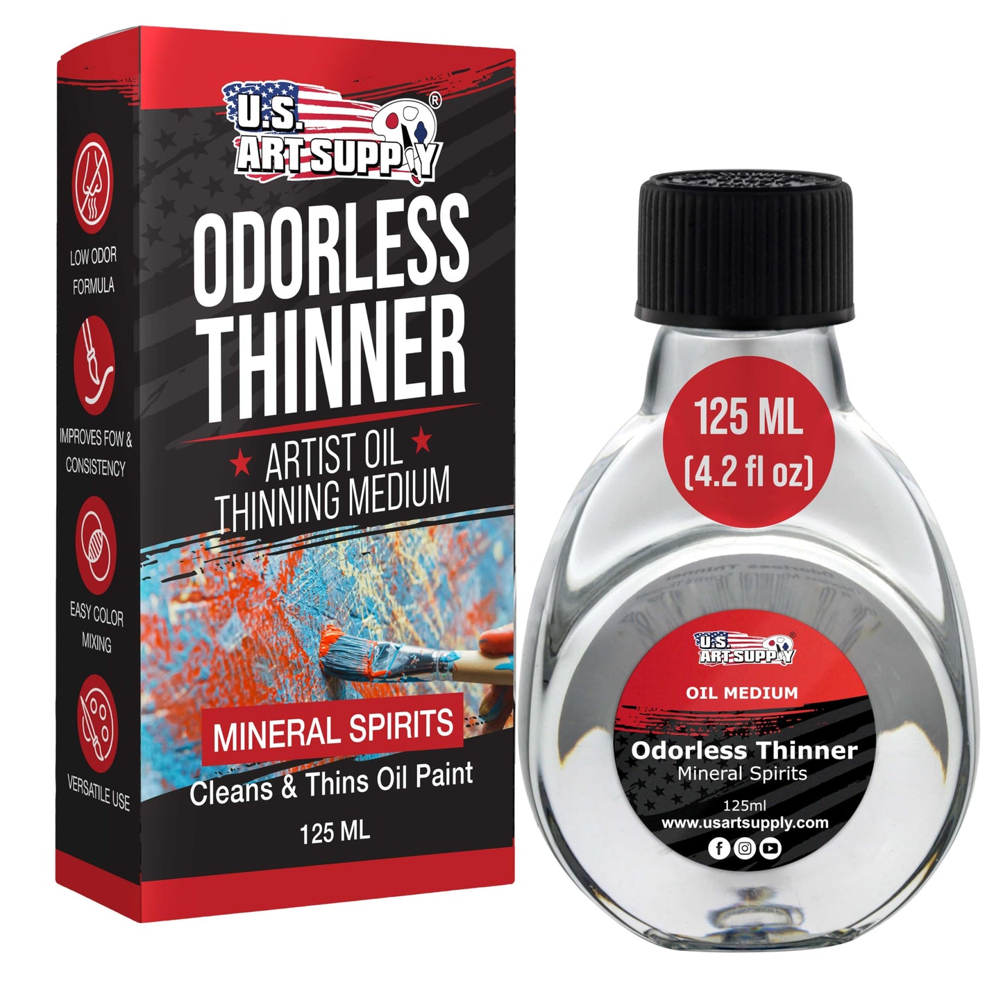 U.S. Art Supply Odorless Mineral Spirits for Cleaning 125ml - Solvent for Artists, Odorless Paint Thinner for Oil Painting