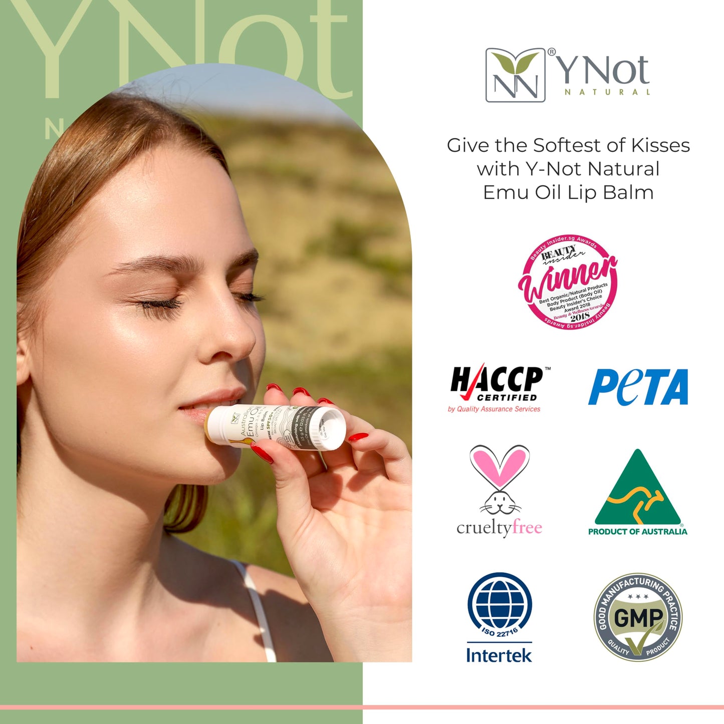 Emu Oil Moisturizing Lip Balm - Hydrating Lip Balm with Extreme SPF50+ Sun Protection - 4-Hour Water Resistant, Fortified with Vitamin E, Amino Acids & Omega 3, 6 & 9 - Y-Not Natural, 15g Stick