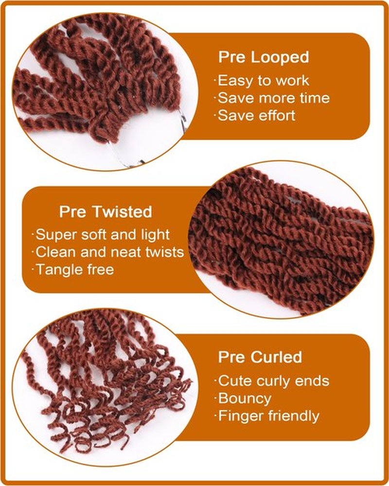 Ginger Crochet Hair Senegalese Twist Hair 12 Inch Short Crochet Hair Pre Looped Kinky Twists Crochet Braids 8 Packs Pre Twisted Crochet Braiding Hair（12 Inch,350）