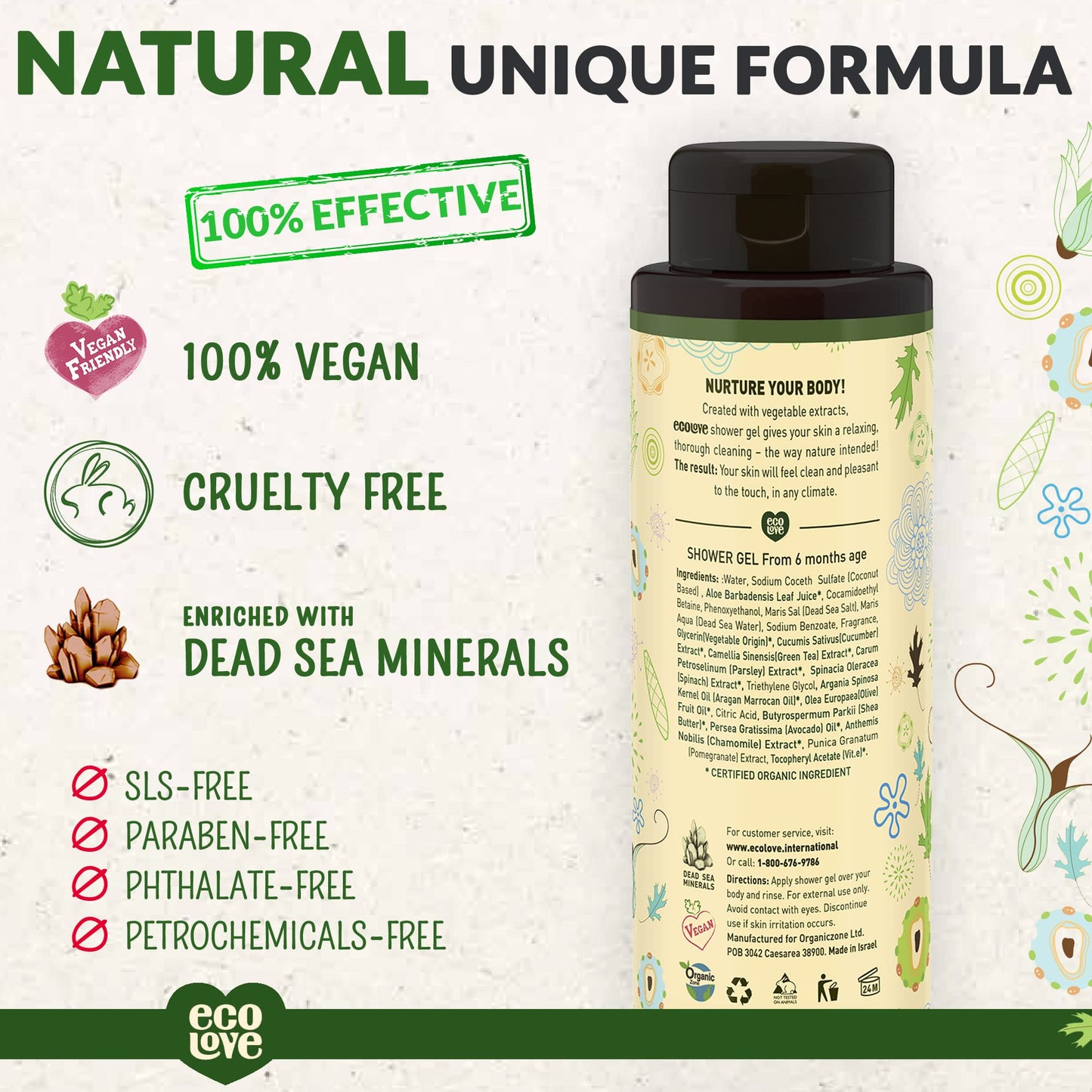 ecoLove Vegan Moisturizing Body Wash with Organic Cucumber, 17.6 oz