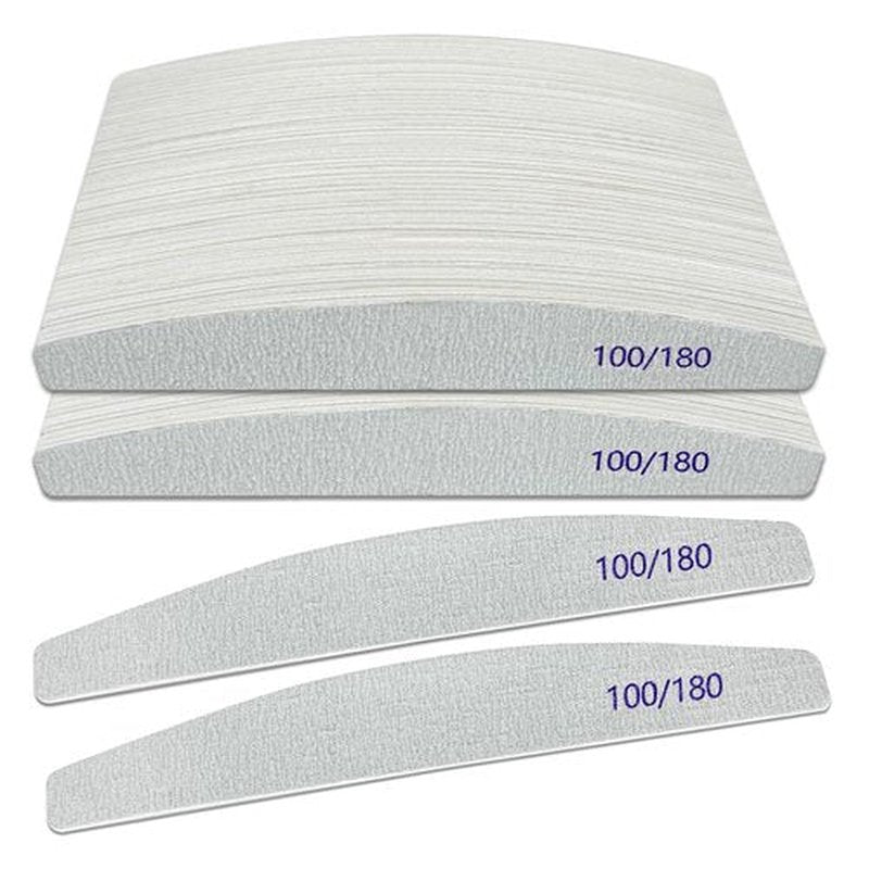 Nail Files (100 Pack), 100/180 Grit Wooden Emery Board Nail File Double Sided Wood Emory Fingernail Files for Natural Nails Professional Reusable Manicure Pedicure Curved