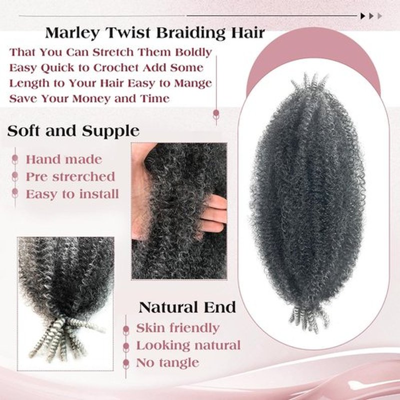12 Inch Afro Spring Twist Hair 8 Packs Marley Twist Braiding Hair TGray Afro Twist Hair Marley Twist Braiding Hair Afro Twist Hair for Soft Locs (TGray#, 12 Inch(Pack of 8))