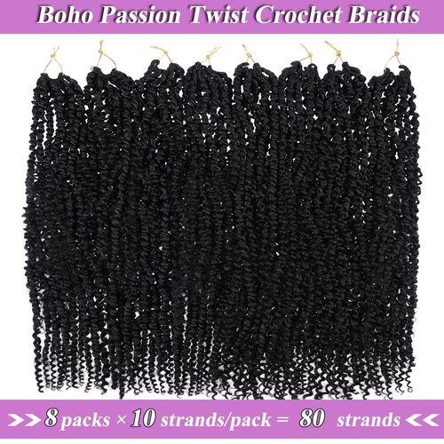 ZRQ Goddess Passion Twist Hair with Curly End 24 Inch Pre Twisted Passion Twist 8 Packs Black Pre Looped Long Boho Style Crochet Braids Hair Extensions for Women