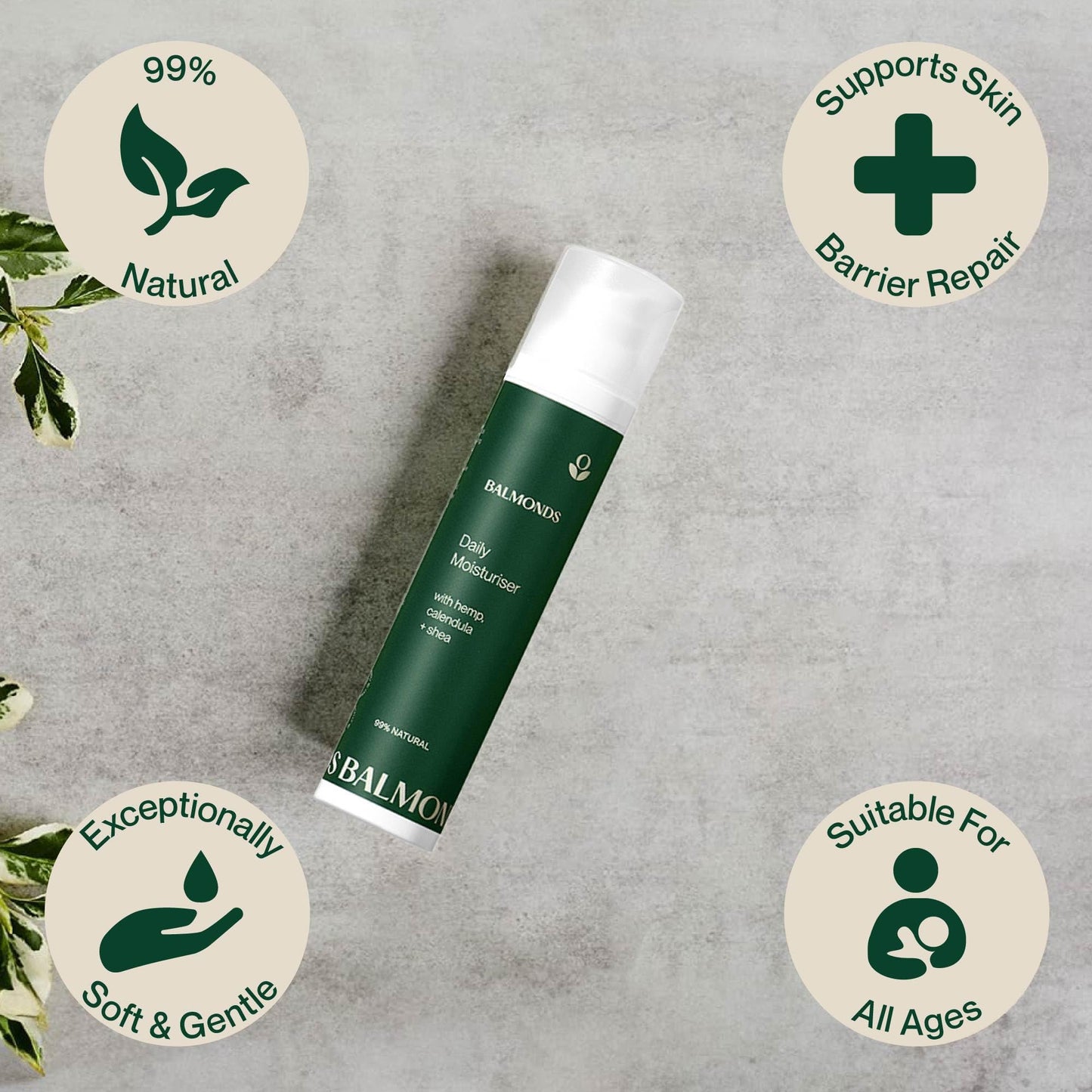 Balmonds - Daily Moisturizing Cream - 3.5oz. (100ml) - 99% Natural Moisturizer - Face & Body - Fragrance Free - Vegan/Cruelty Free - All Skin Types