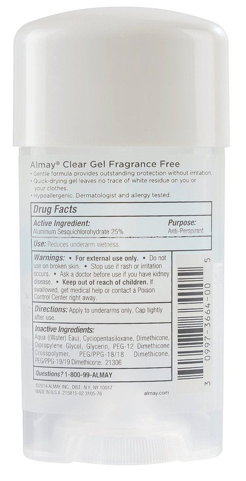 Almay Sensitive skin Clear Gel, Anti-Perspirant & Deodorant, Fragrance Free, 2.25-Ounce Stick (Pack of 2)