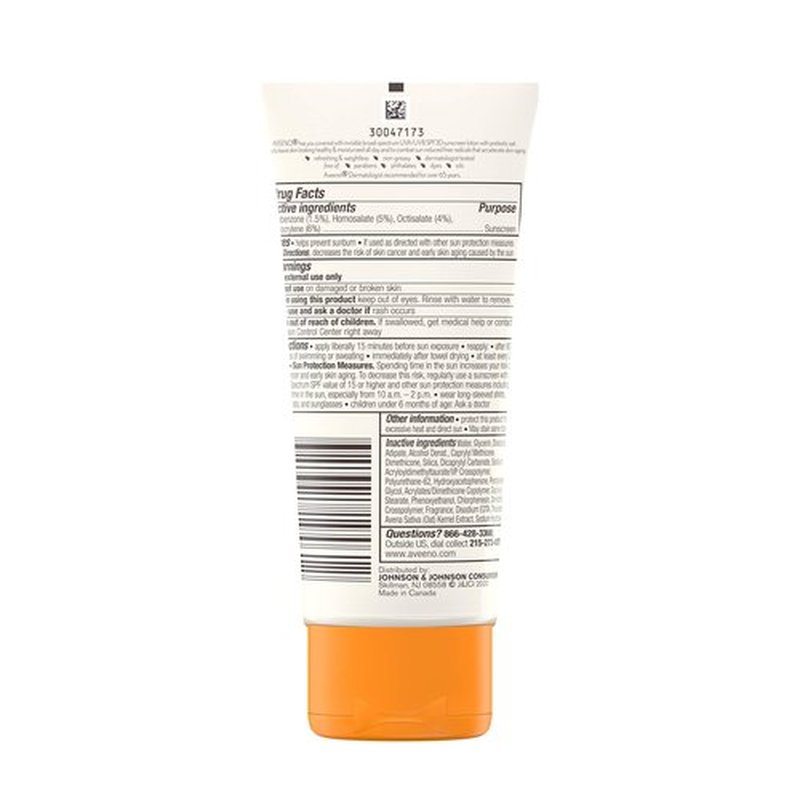 Aveeno Protect + Hydrate Moisturizing Body Sunscreen Lotion With Broad Spectrum Spf 30 & Prebiotic Oat, Weightless & Refreshing Feel, Paraben-free, Oil-free, Oxybenzone-free, 3.0 ounces
