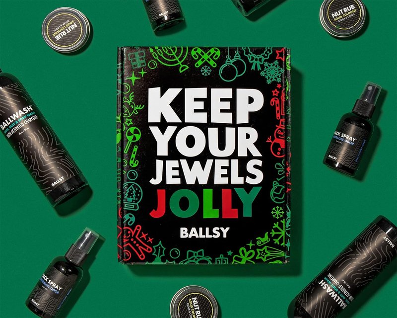 Ballsy Gift Set For Men - Jolly Jewels Pack with Body Wash, Deodorizing Spray & Cologne Rub | Men's Hygiene Essentials