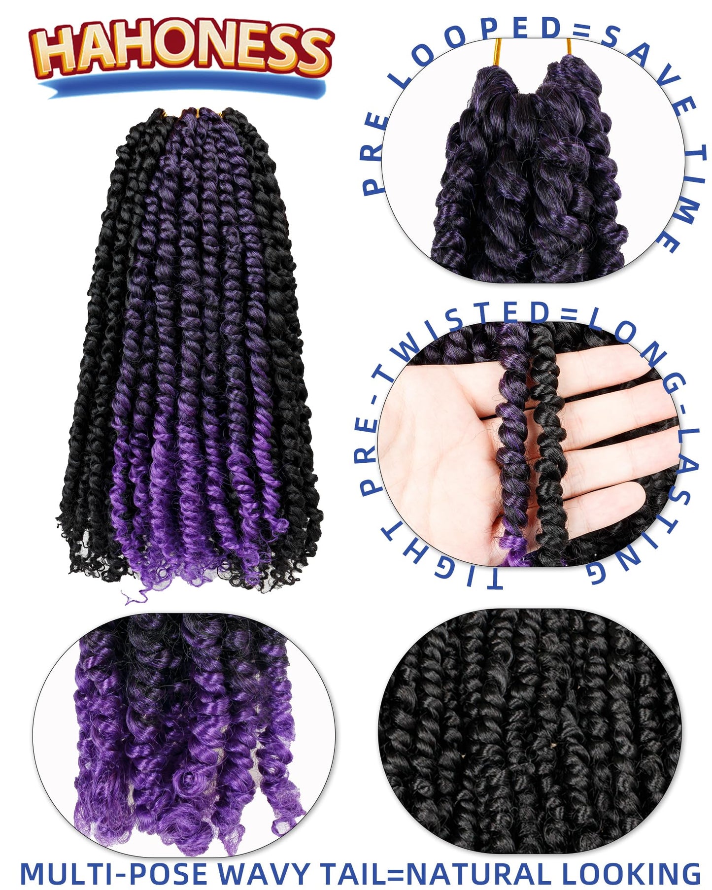14 Inches 9 Packs Mixed Colors Combo Pack(7 packs 1B+ 2 packs T1B/Purple),Passion Twist Crochet Hair For Black Women- Pre-twisted Pre Looped Synthetic Hair Extensions(14 Inch-9 Packs,1B+TPurple)