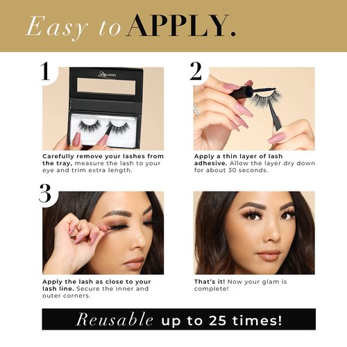 Lilly Lashes Royalty - Lite Mink Lashes | False Eyelashes Perfect for Small, Mono Lid And Almond Eyes | Cat Eye Mink Strip Fake Dramatic Fluffy Flare Lashes 15mm length, Reusable Up to 15 wears