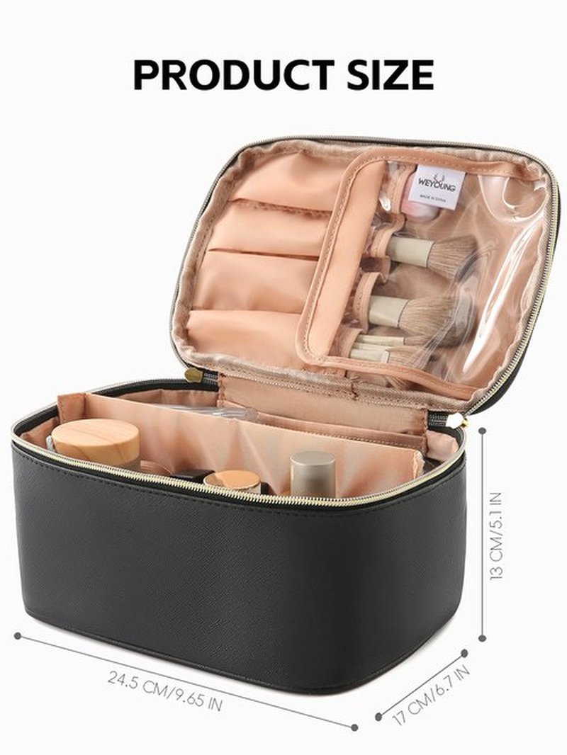 KITENROM Extral Large Makeup Bag Portable Cosmetic Bags for Women Zipper Pouch for Purse Make Up Case with Detachable Divider Toiletry Organization Waterproof Beige