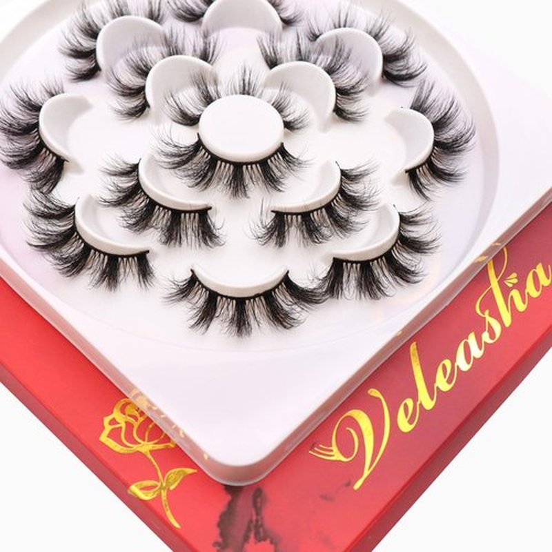 Veleasha Lashes 5D Faux Mink Lashes False Eyelashes Cat Eye Lashes Handmade Eye Lashes Wispy Fluffy Fake Lashes Luxurious Eyelashes Natural Look Volume Spike Fake Eyelashes 7 Pairs Pack (808)