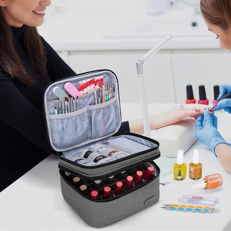 LUXJA Nail Polish Carrying Case - Holds 20 Bottles (15ml - 0.5 fl.oz), Portable Organizer Bag for Nail Polish and Manicure Set, Gray