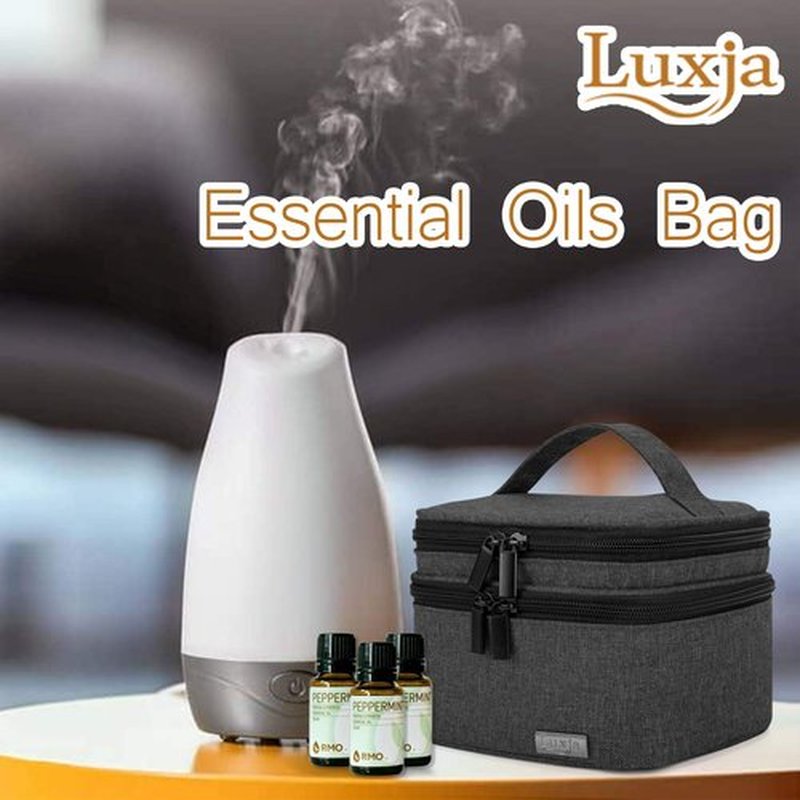 LUXJA Essential Oils Bag - Holds 20 Bottles (5ml-30ml, Also Fits for Roller Bottles), Double-Layer Organizer for Essential Oil and Accessories, Black