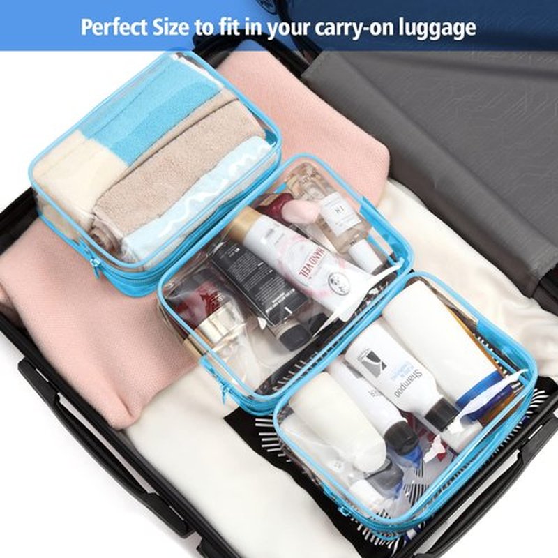 PACKISM Clear Makeup Bags, 2 Pack Quart Size Travel Bag TSA Approved Clear Travel Bags for Toiletries, Clear Cosmetic Bags Carry on Clear Toilety Bag TSA Approved Toiletry Bags, Blue