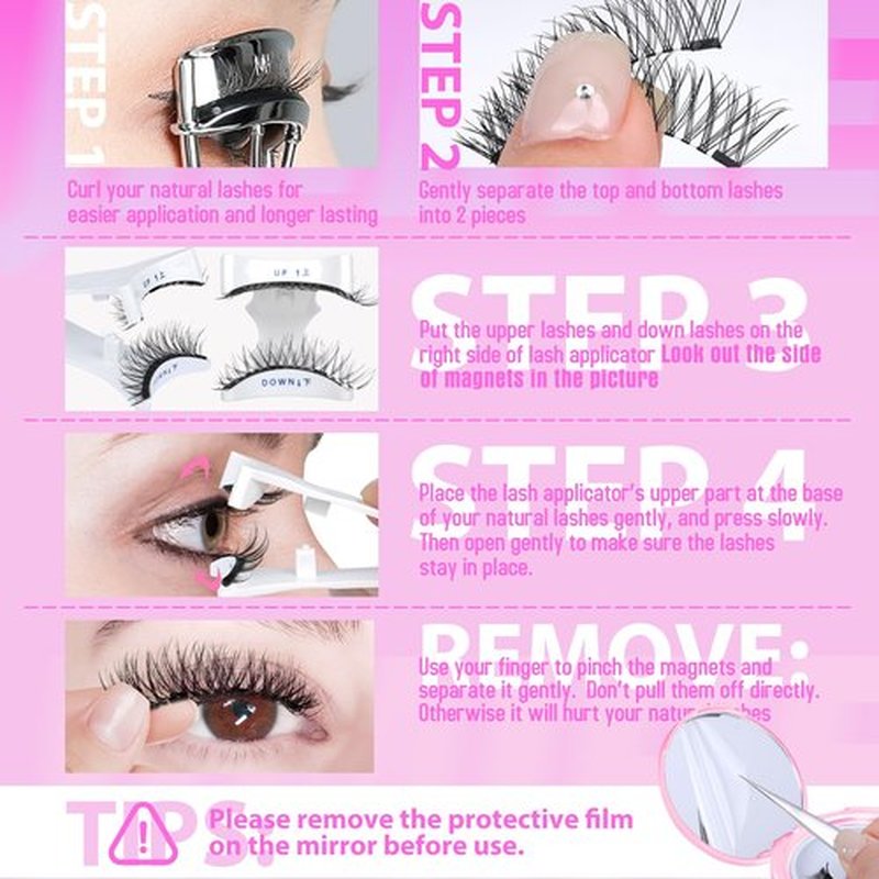 JIMIRE 2 Pairs Magnetic Eyelashes Natural Look Reusable Magnetic Eyelashes without Eyeliner Wispy Magnetic Eyelashes with Applicator No Glue, Remove, Eyeliner Need Magnetic Lashes Clear Band