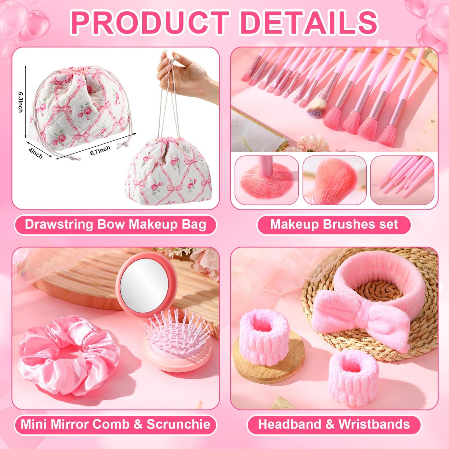 Acellegic 14 Pcs Gift Baskets for Women Teen Girls Trendy Stuff Coquette Bow Birthday Gift for Her, Tween, Teenage, Daughter, Sister, Best Friend 16th 18th 21st Bday Graduation(Pink Bow Floral)