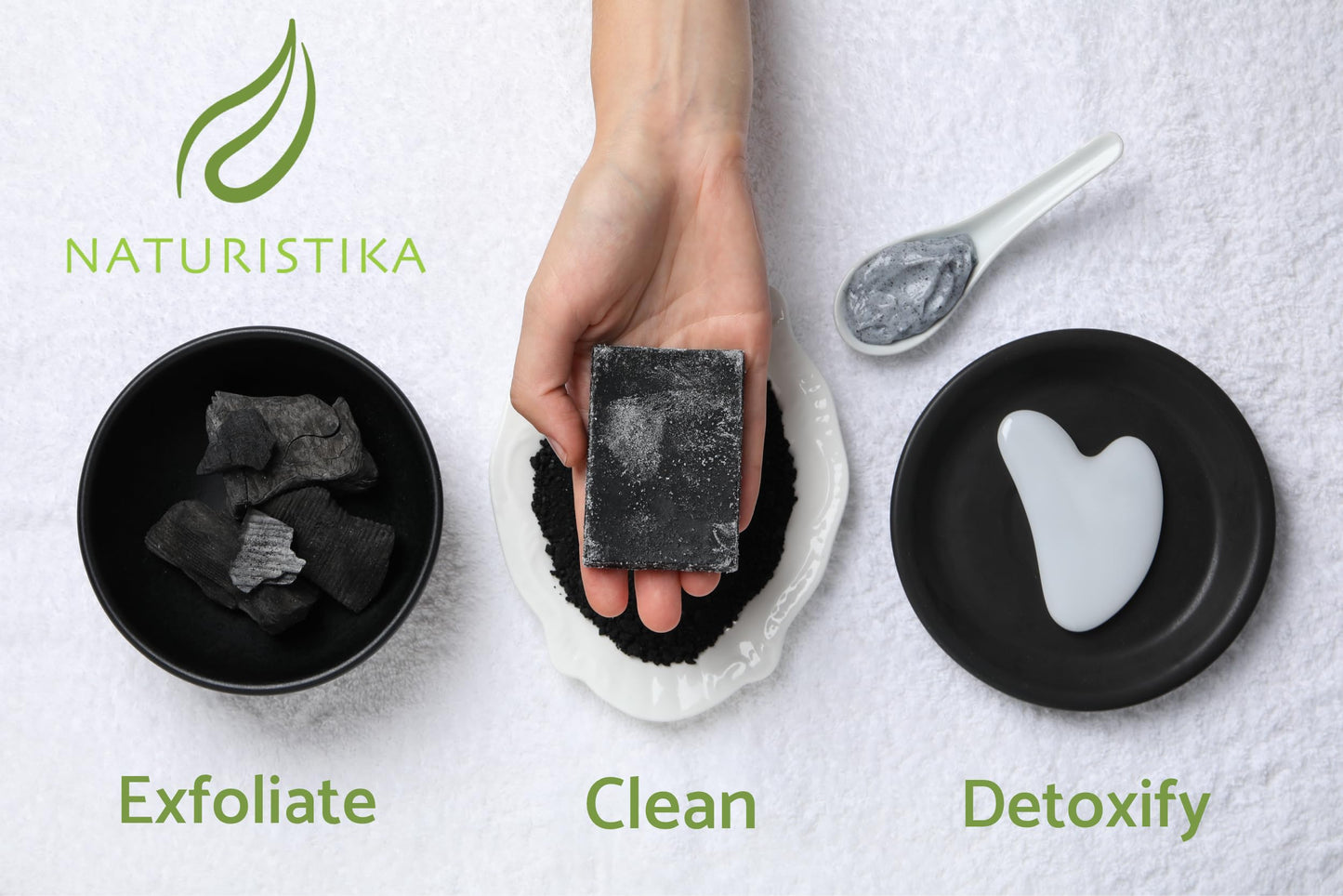 Naturistika Activated Charcoal Soap Bar (3 Pack), Vegan and All Natural Handcrafted with Organic Oils. Face and Body Soap. For Men, Women and Teens. Unscented.