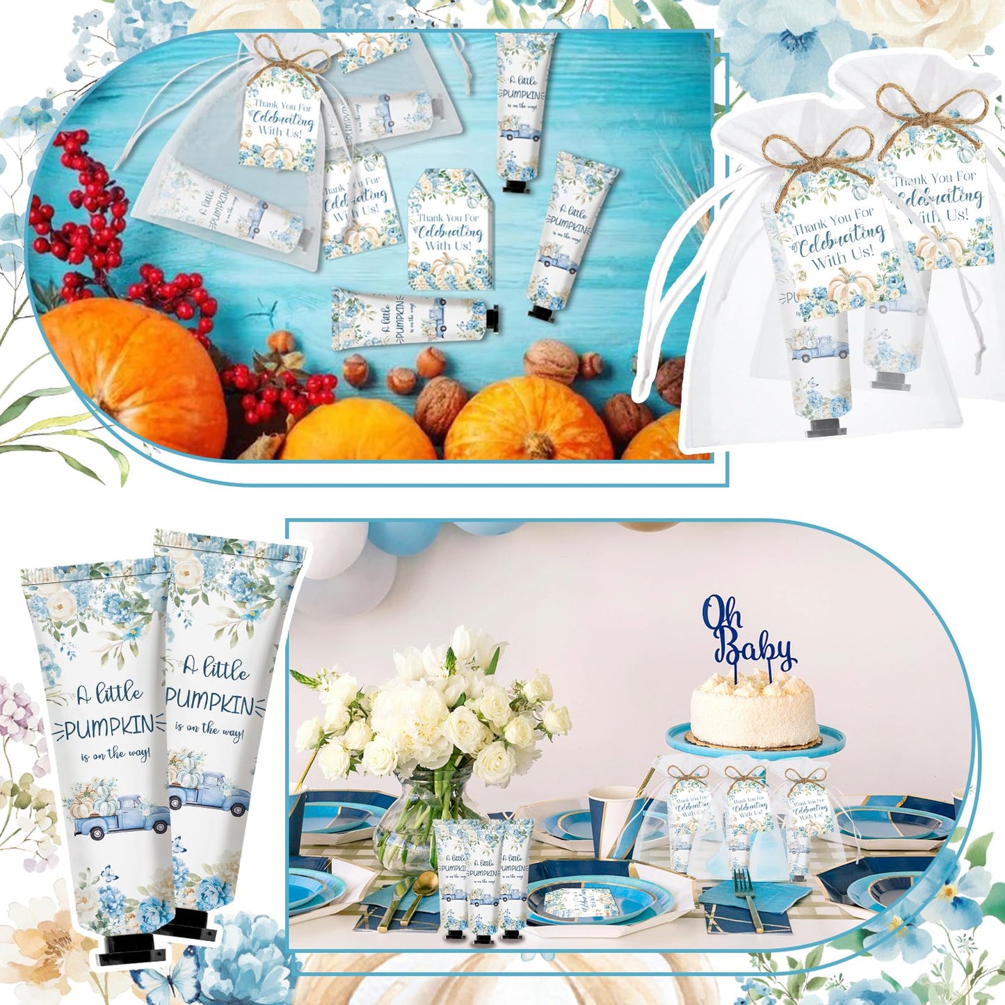 50 Sets A Little Pumpkin Hand Cream Bulk Baby Shower Party Favors for Guests Bridal Shower Thank You Gifts Travel Size Hand Lotion Bulk for Mother's Day Supplies(Blue)