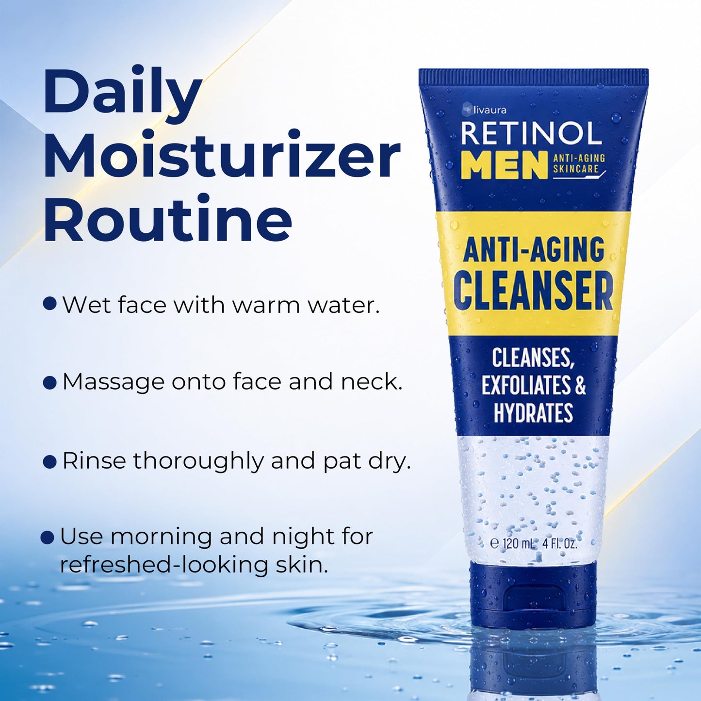 LIVAURA Retinol Face Wash for Men - Gentle Daily Gel Cleanser for Oily Skin