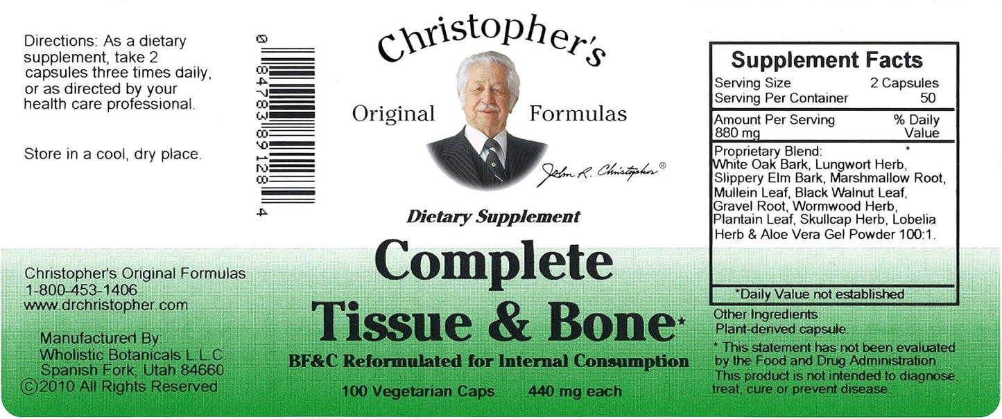 Complete Tissue & Bone Formula - Herbal Support for Bones & Connective Tissue | 100 Veg Caps
