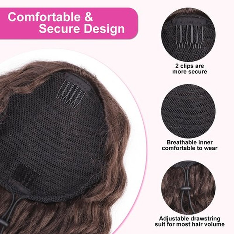 AISI BEAUTY Brown Ponytail Extension Curly Drawstring Ponytail for Black Women Full Fake Ponytail 18 Inch Synthetic Curly Pony Tails Hair Extensions(Reddish Brown)