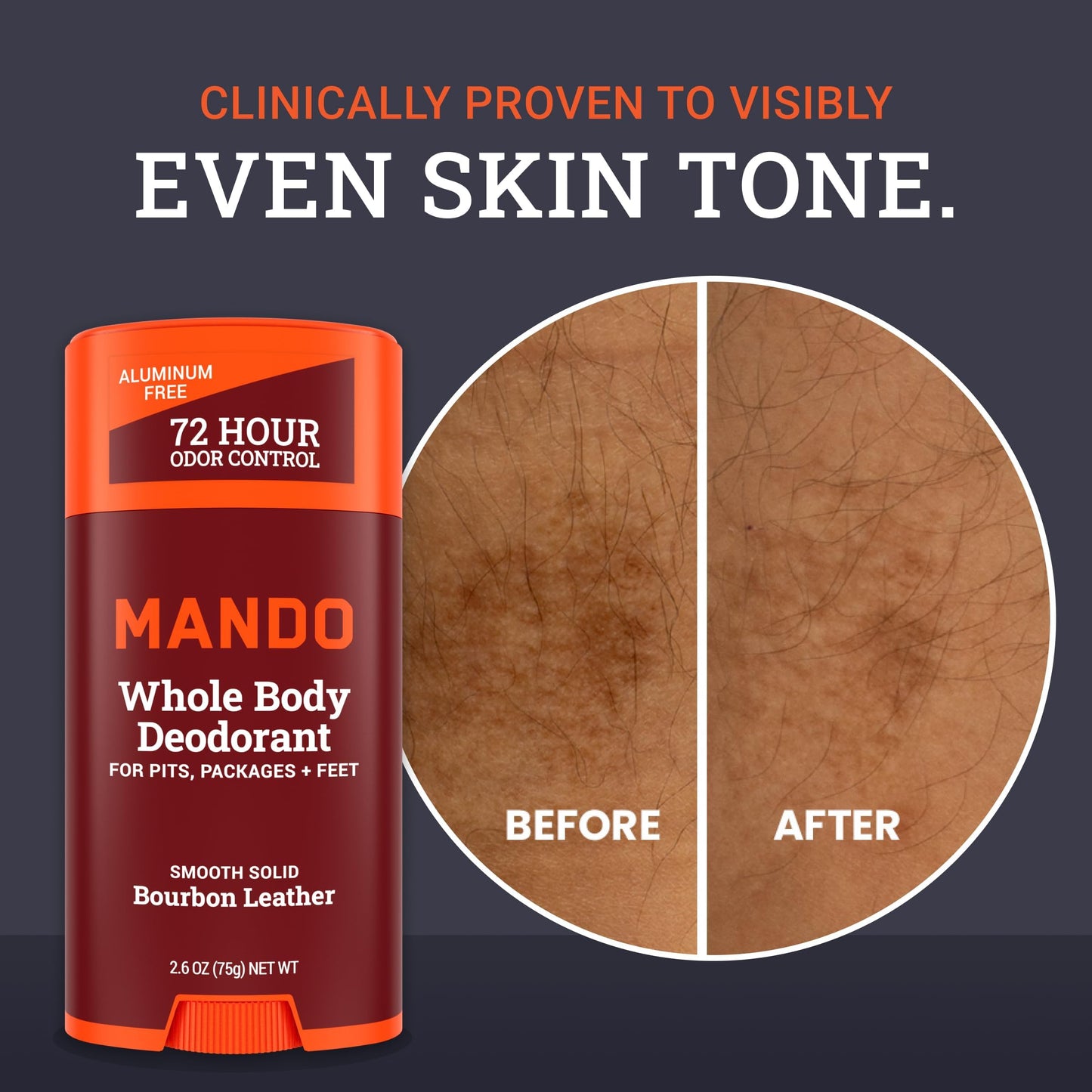 Mando Whole Body Deodorant For Men - Smooth Solid Stick - 72 Hour Odor Control - Aluminum Free, Baking Soda Free, Skin Safe - 2.6 Ounce (Pack of 2) - Bourbon Leather
