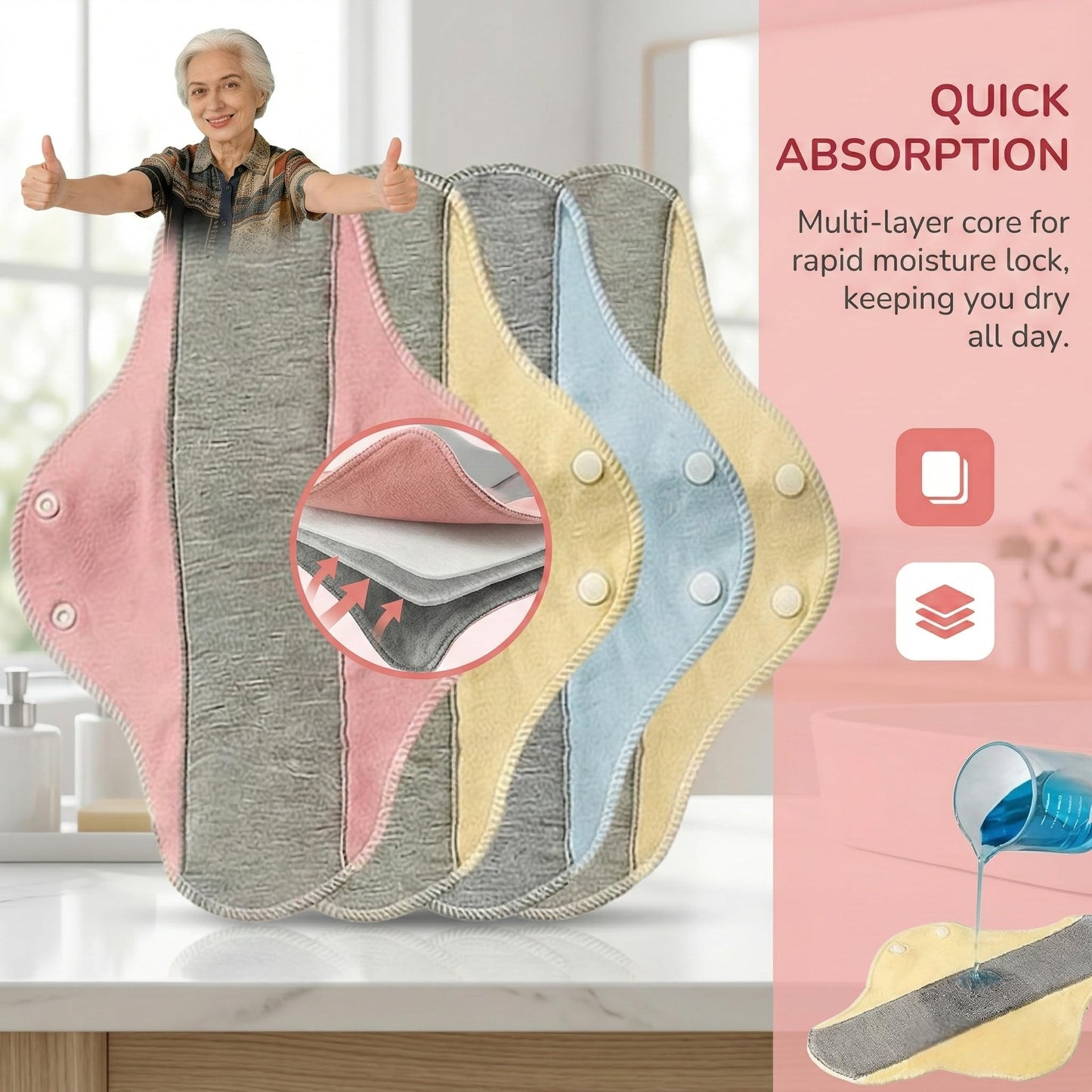 DI YUNDUO Reusable Washable Incontinence Pads for Women | Leak-Proof, Waterproof & Breathable | Pure Cotton & Bladder Leak Protection (Multicolor 6)