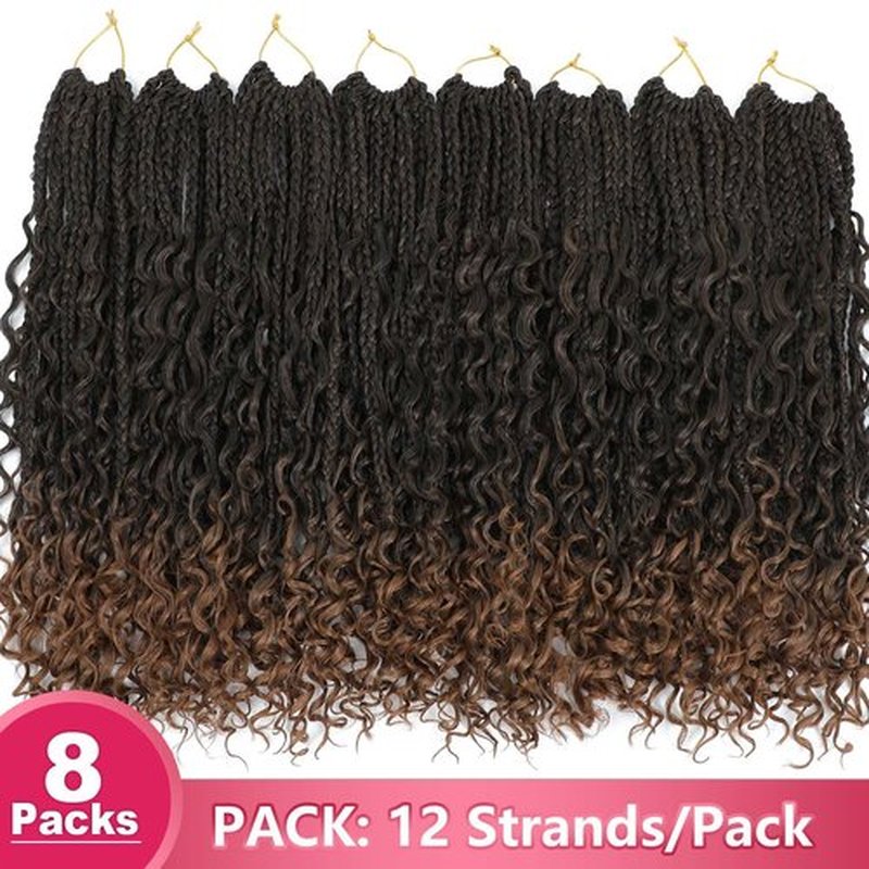 Goddess Box Braids Crochet Hair 24Inch 8PacksPre Looped Boho Box Braids Braiding Hair Curly Ends Bohomian Crochet Box Braids (T/30#, 24 inch)