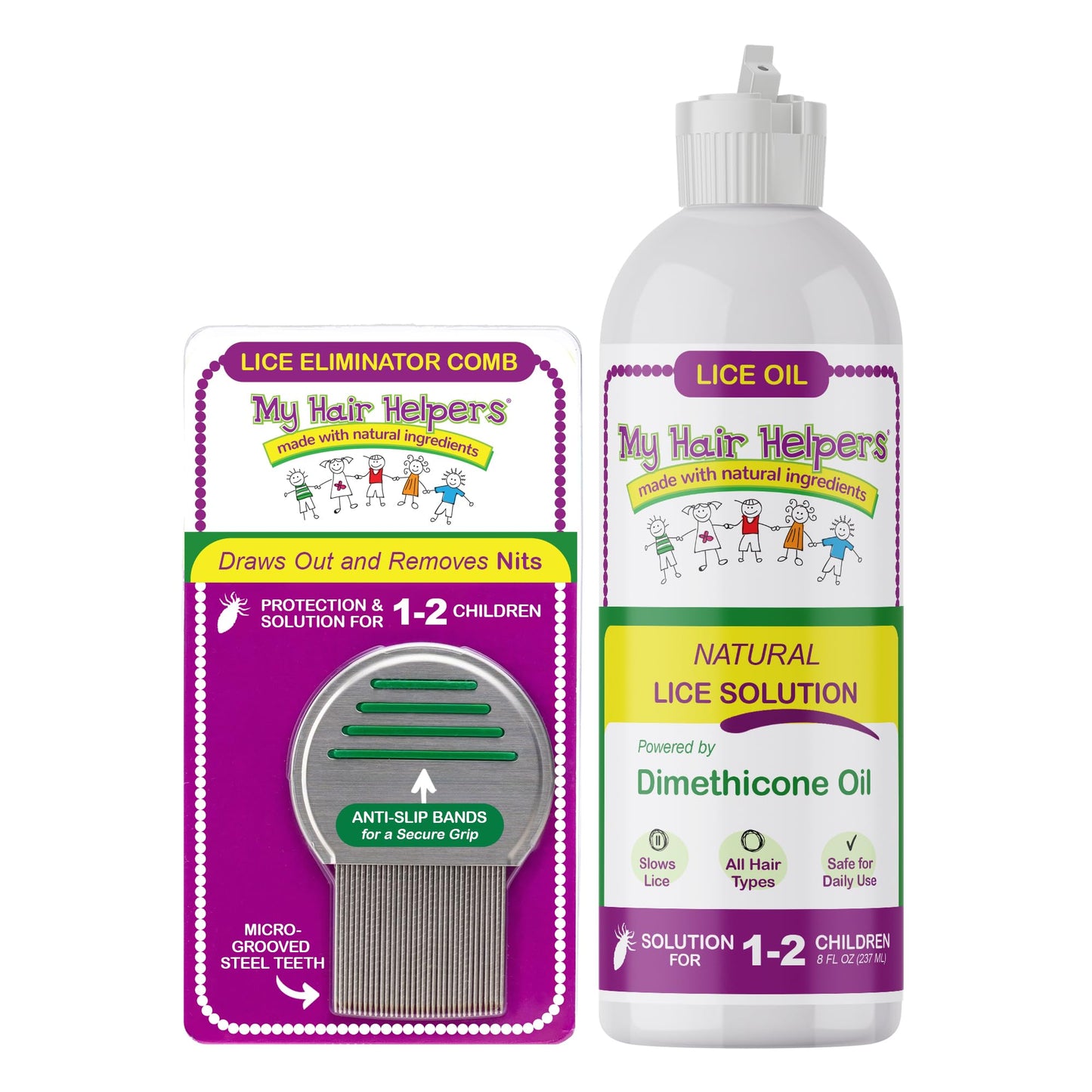 My Hair Helpers Unscented Dimethicone Oil and Nit Comb Lice Removal Kit for Kids, Works on 1-2 Children, 100% Effective