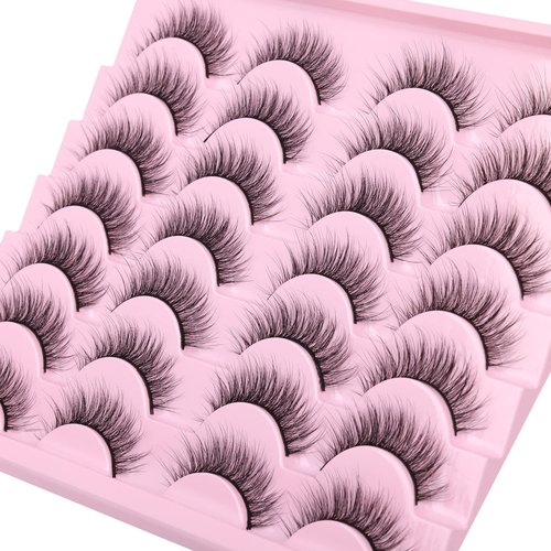 Wispy Lashes 12mm False Eyelashes Natural Look Short Fluffy Faux Mink Eyelashes Wispies Ripple Strip Lashes Pack, 14 Pairs