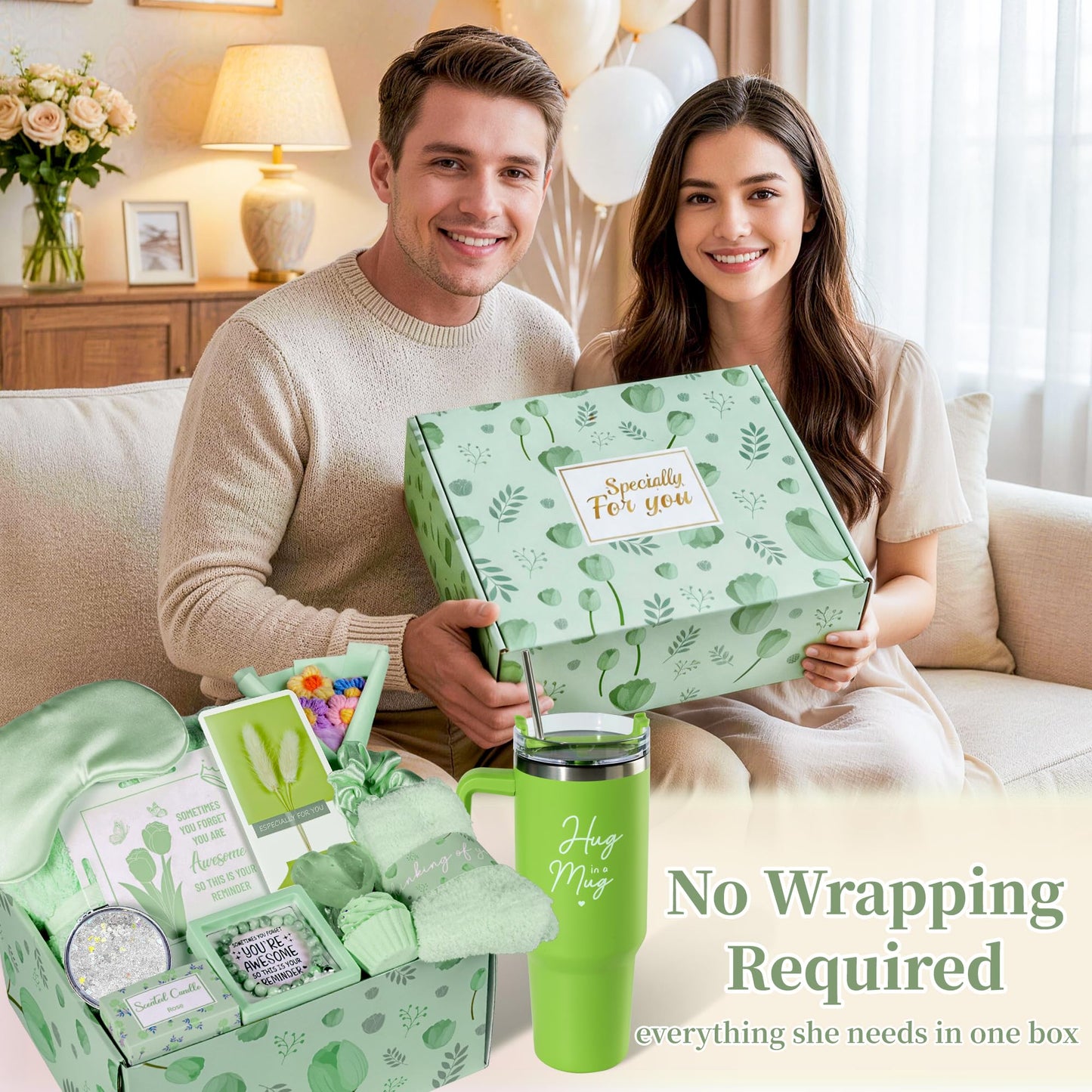 Aollewoiti 15 Pcs Get Well Soon Gift Baskets for Women, Mother's Day & Birthday Gifts for Mom, Wife, Friend, Care Package with Soft Blanket & Insulated Tumbler, Green