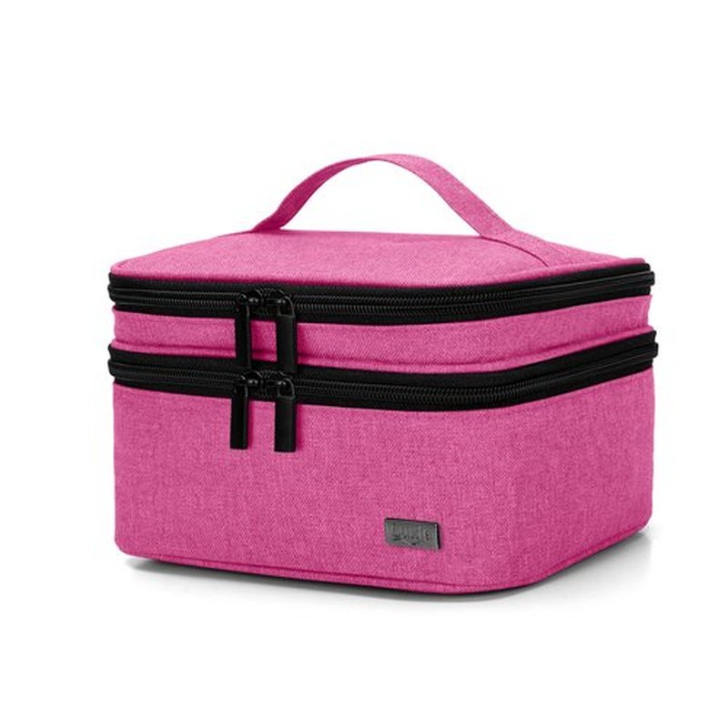 LUXJA Essential Oil Carrying Case - Holds 30 Bottles (5ml-30ml, Also Fits for Roller Bottles), Double-Layer Organizer for Essential Oil and Accessories, Pink (Bag Only)